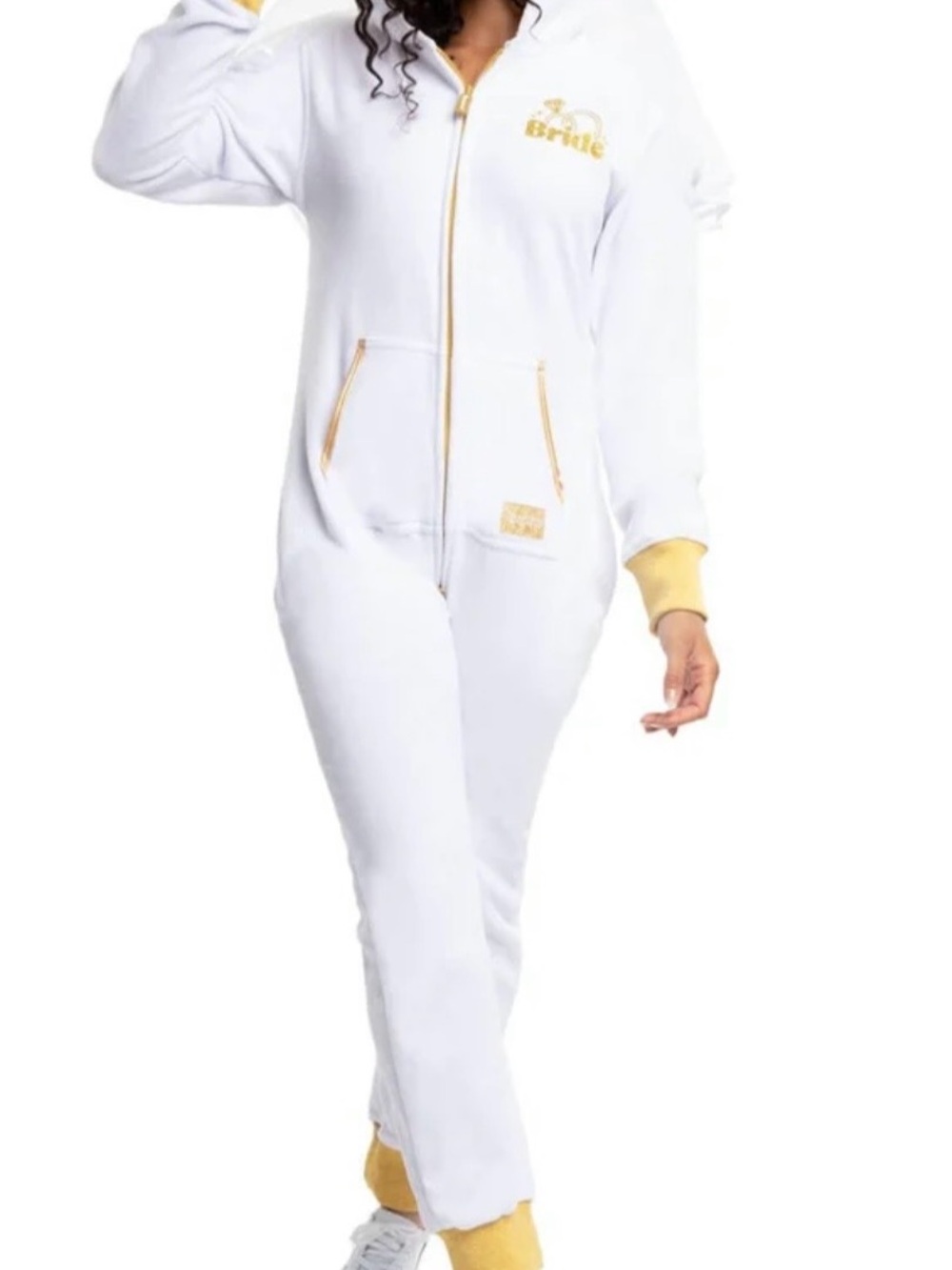 Tipsy Elves White Jumpsuit with Gold Accents
